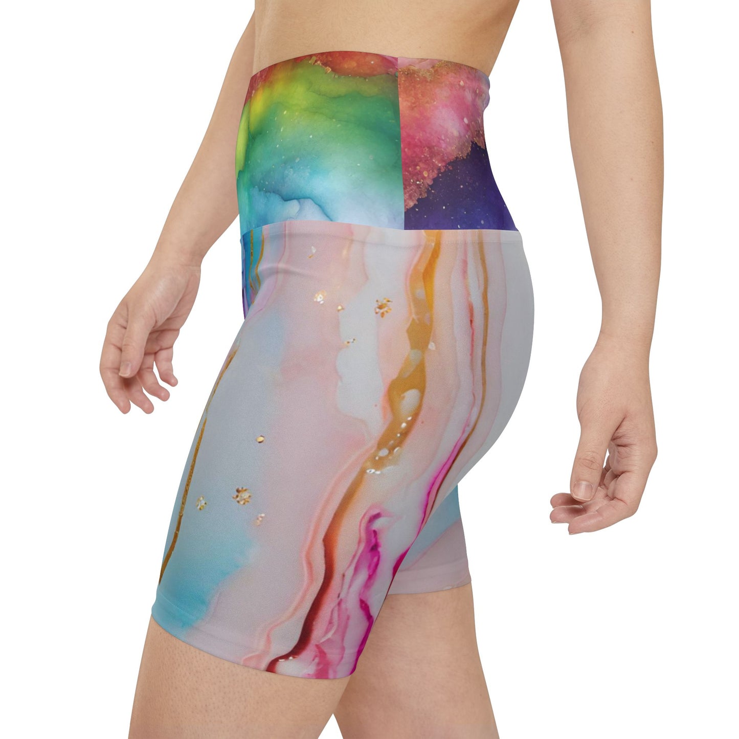 Rainbow Marble Magic Workout Shorts – Artistic Pride Activewear | Soft, Stretchy Watercolor Swirl Fitness Shorts by Rainbowtique