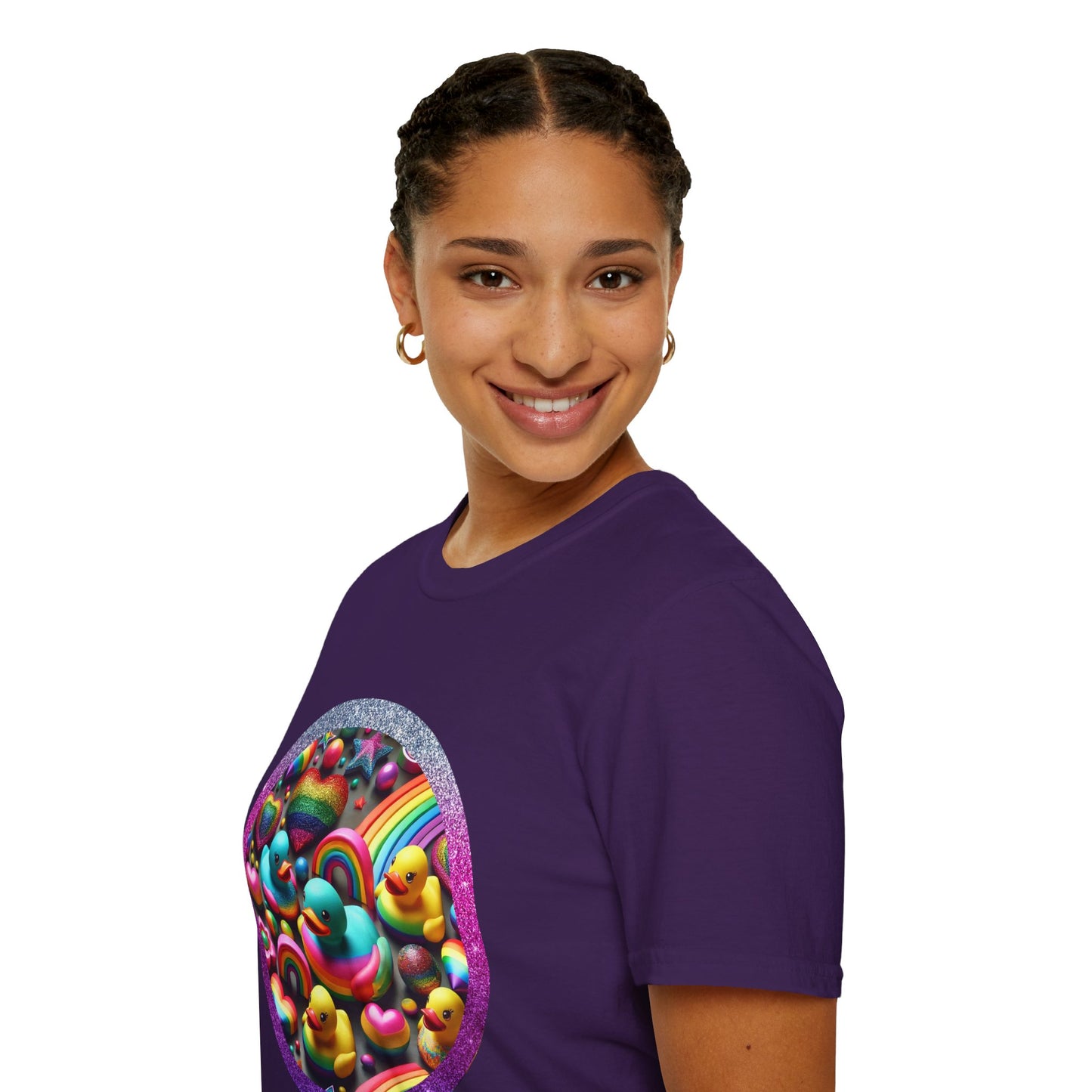 Rainbow Rubber Ducky Sparkle n Splash Hearts & Stars T-Shirt – Cute All-Over Print Tee for LGBTQ+ Inclusivity – Colorful Pride Fashion