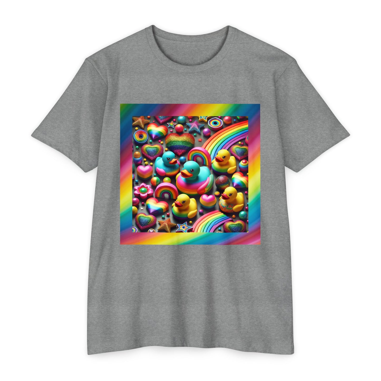 Sparkle n Splash Rainbow Rubber Ducky Pride T-Shirt – Loose-Fitting Tee for Comfort & Fun – Vibrant LGBTQ+ Festival Fashion