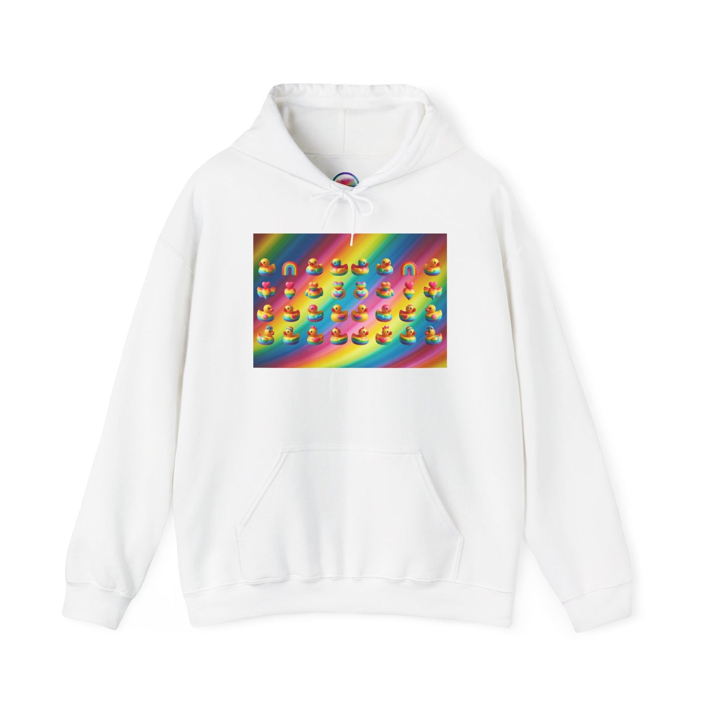 Rainbow Rubber Ducky Pride Hoodie – Cute & Cozy All-Over Print Sweatshirt – LGBTQ+ Equality & Everyday Comfort