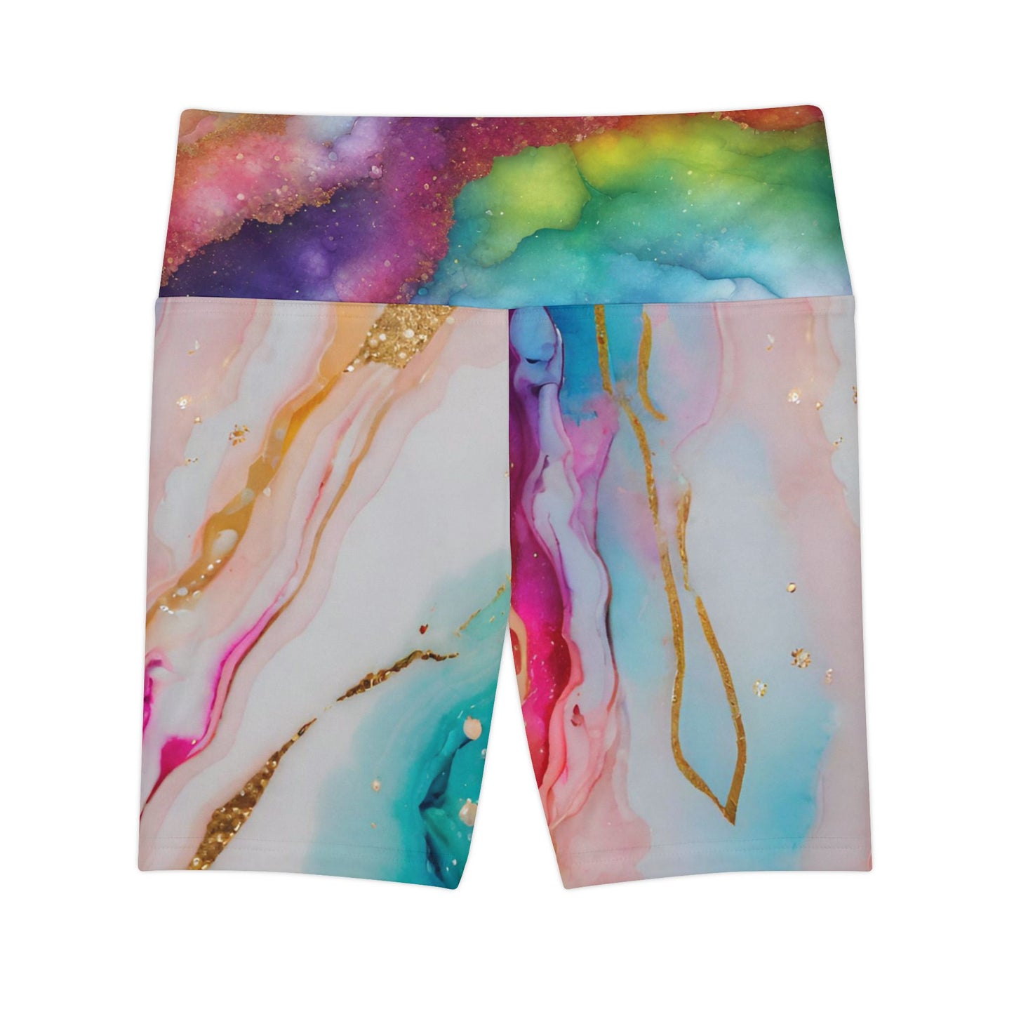 Rainbow Marble Magic Workout Shorts – Artistic Pride Activewear | Soft, Stretchy Watercolor Swirl Fitness Shorts by Rainbowtique