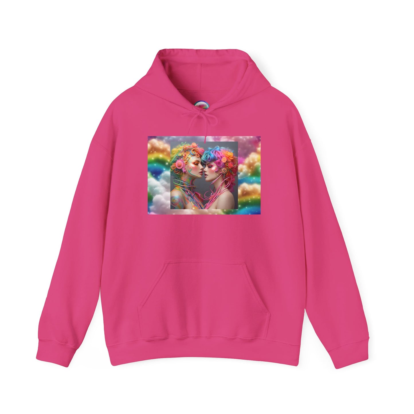 AI Rainbow Robot Trans Pride Hoodie – Cozy All-Over Print Sweatshirt for Warmth & Inclusivity – Love is Love Cyber Art