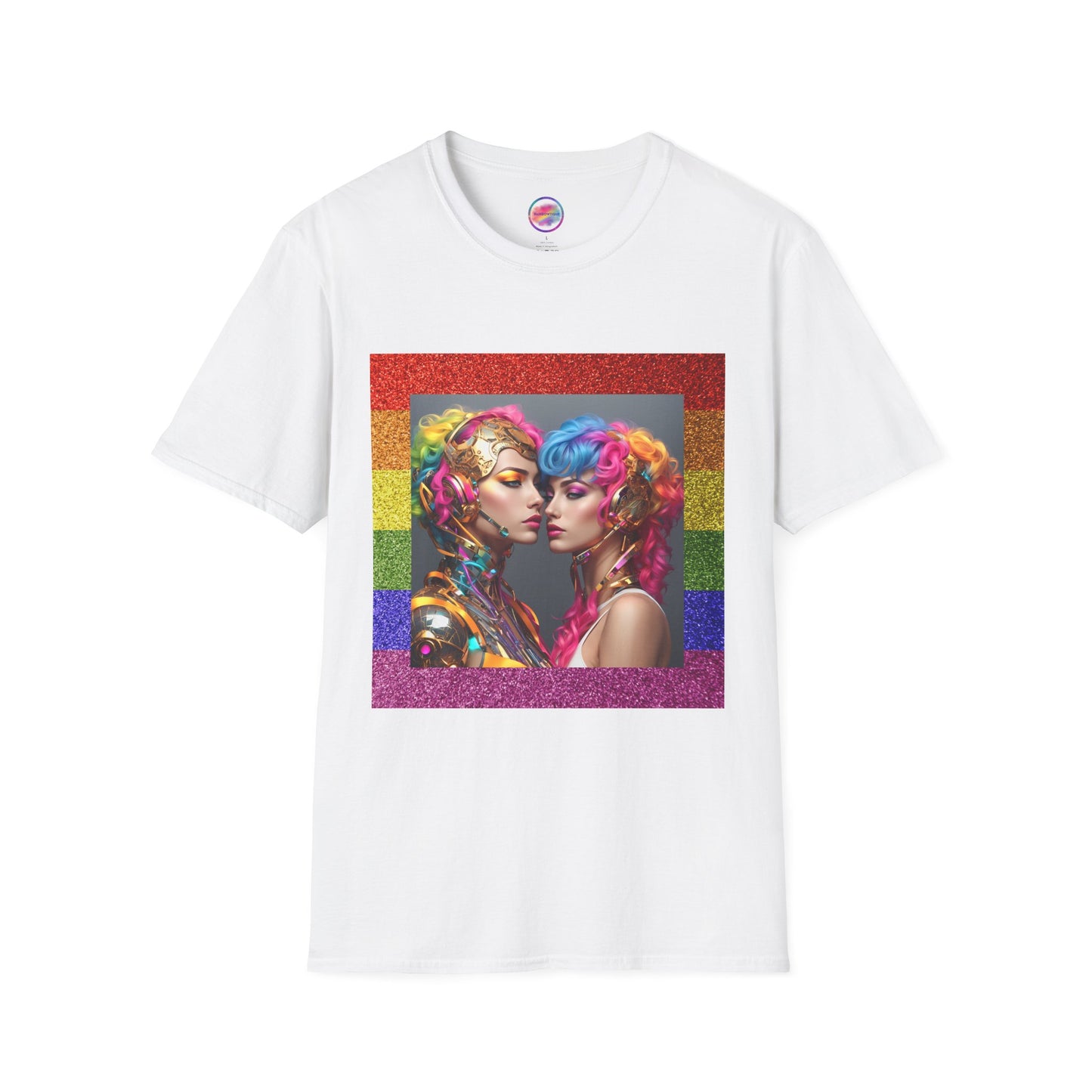 AI Rainbow Robot Love T-Shirt – Trendy & Futuristic All-Over Print Tee – LGBTQ+ Pride & Love is Love Fashion