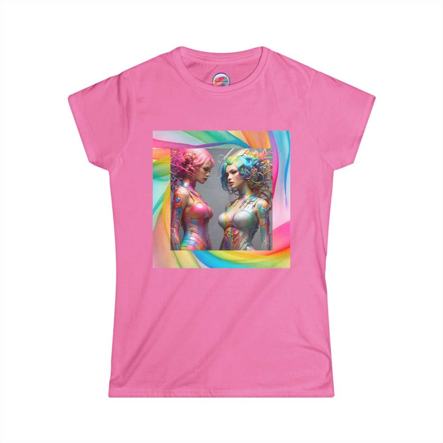 AI Rainbow Robot Love T-Shirt – Trendy & Comfortable All-Over Print Tee – LGBTQ+ Pride & Futuristic Fashion