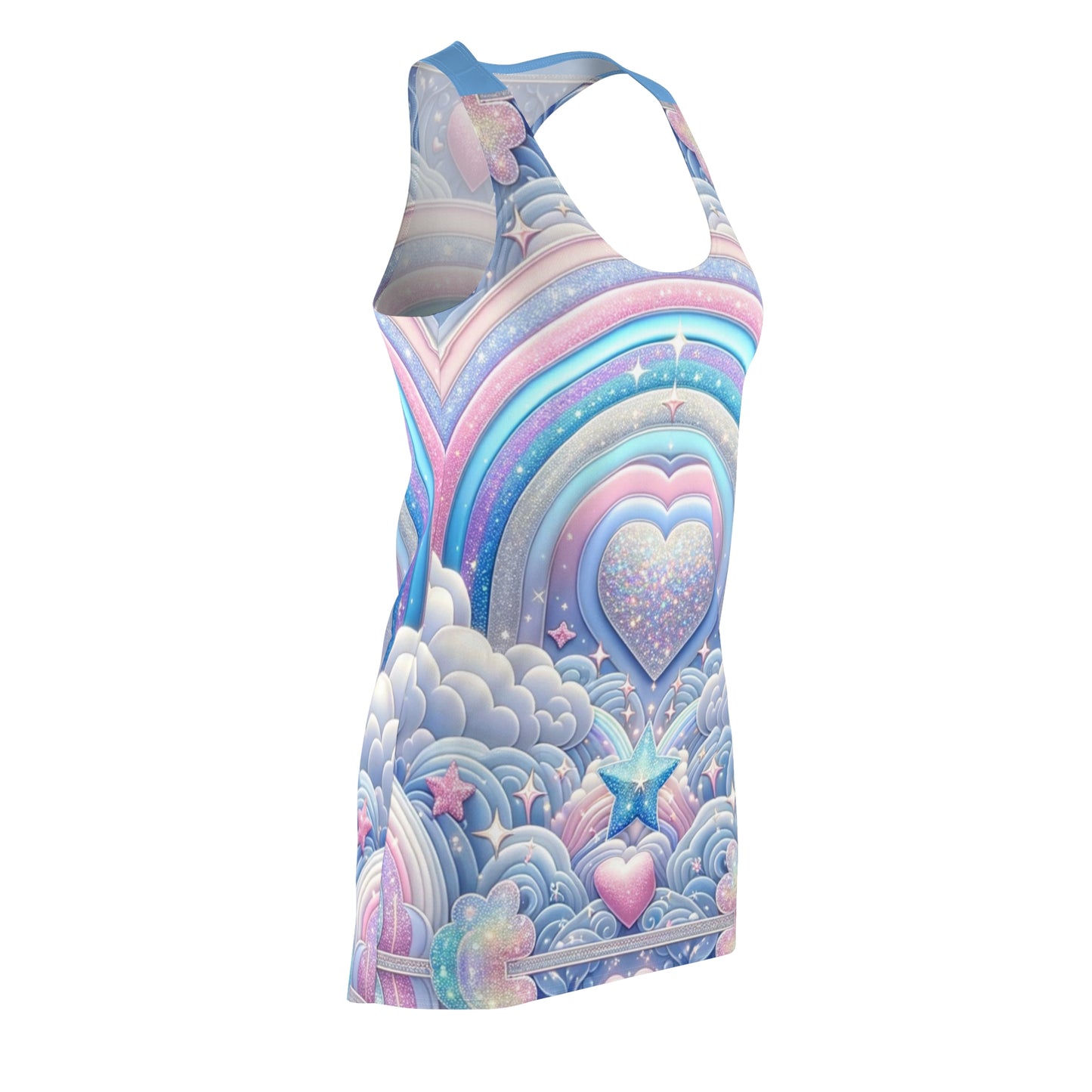 Rainbow Dreamscape Fantasy Fairytale Trans Pride T-Shirt Dress β Dreamy All-Over Print Outfit for LGBTQ+ Pride & Self-Expression β Pastel Heart & Cloud Design