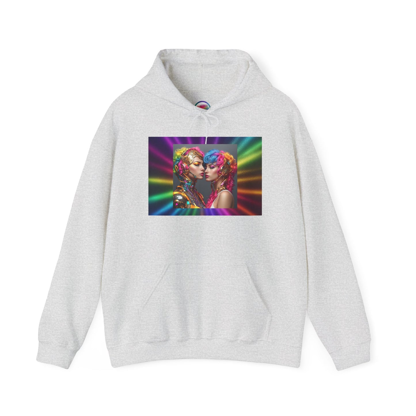 AI Rainbow Robot Love Hoodie – Bold & Futuristic All-Over Print Sweatshirt – LGBTQ+ Pride & Love is Love Fashion