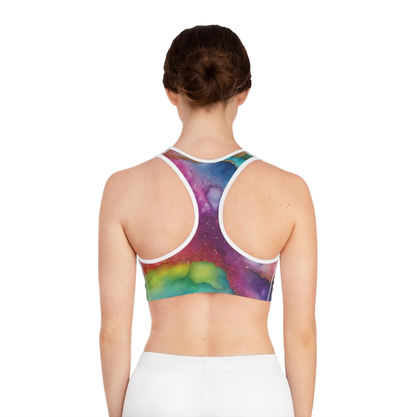 Rainbow Marble Magic Sports Bra – Pastel Swirl Activewear | Breathable, Stretchy Pride Fitness Top for All Genders by Rainbowtique