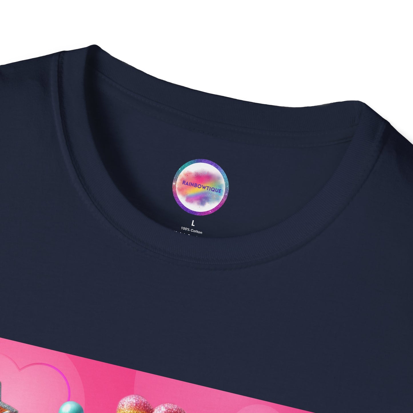Sweet Rainbow Love Candy T-Shirt – Rainbow Glitter Heart & Lollipop Wonderland | Colorful Whimsical Tee for Fun & Pride