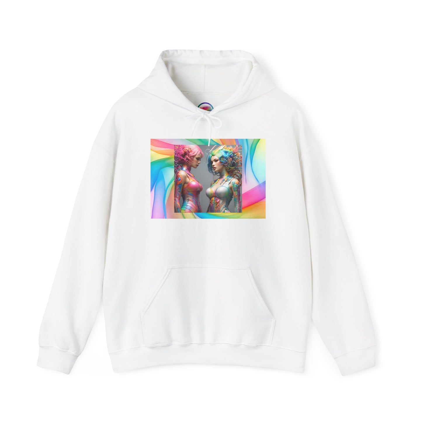 AI Rainbow Robot Love Hoodie – Cozy All-Over Print Sweatshirt for Pride & Self-Expression – Futuristic LGBTQ+ Fashion
