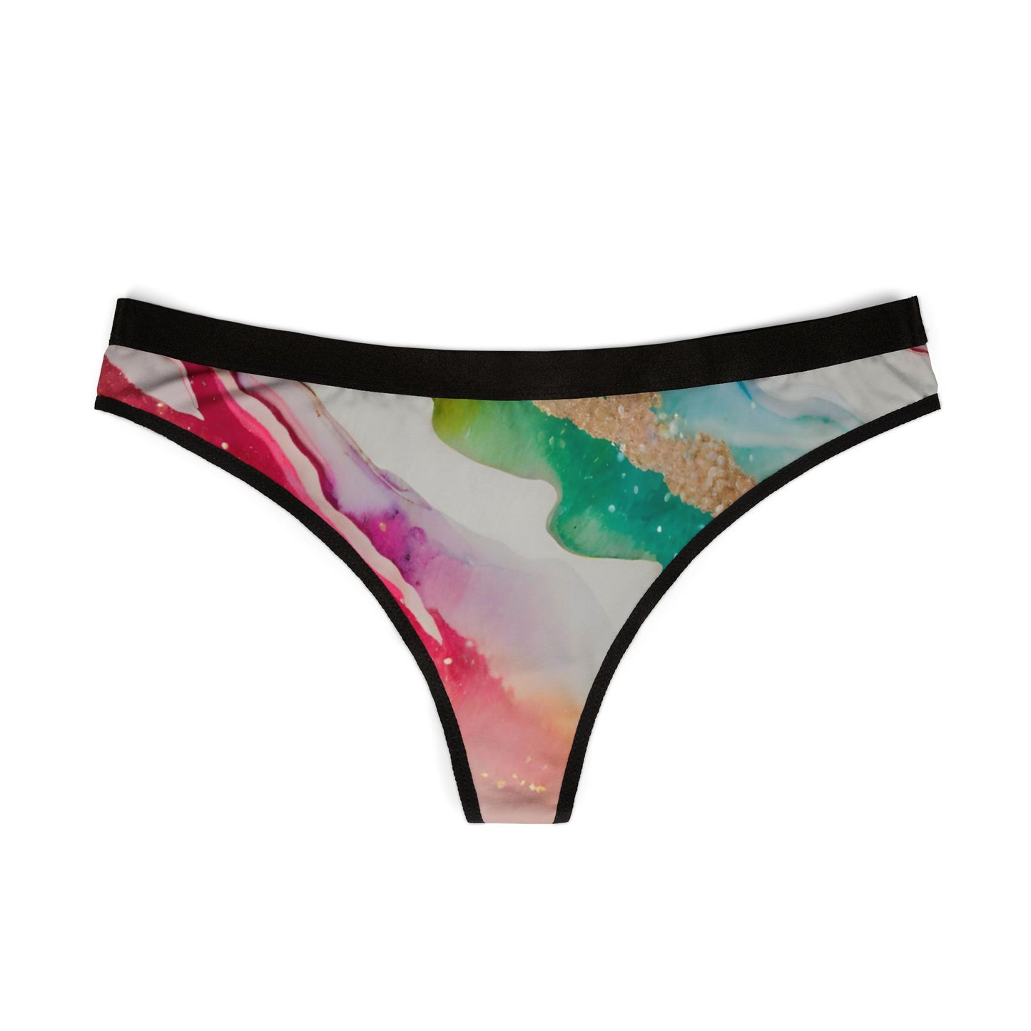 Rainbow Marble Magic Watercolor Thong – Artistic Multicolor Pride Underwear for Comfort & Style – Soft, Breathable & Elegant Fit