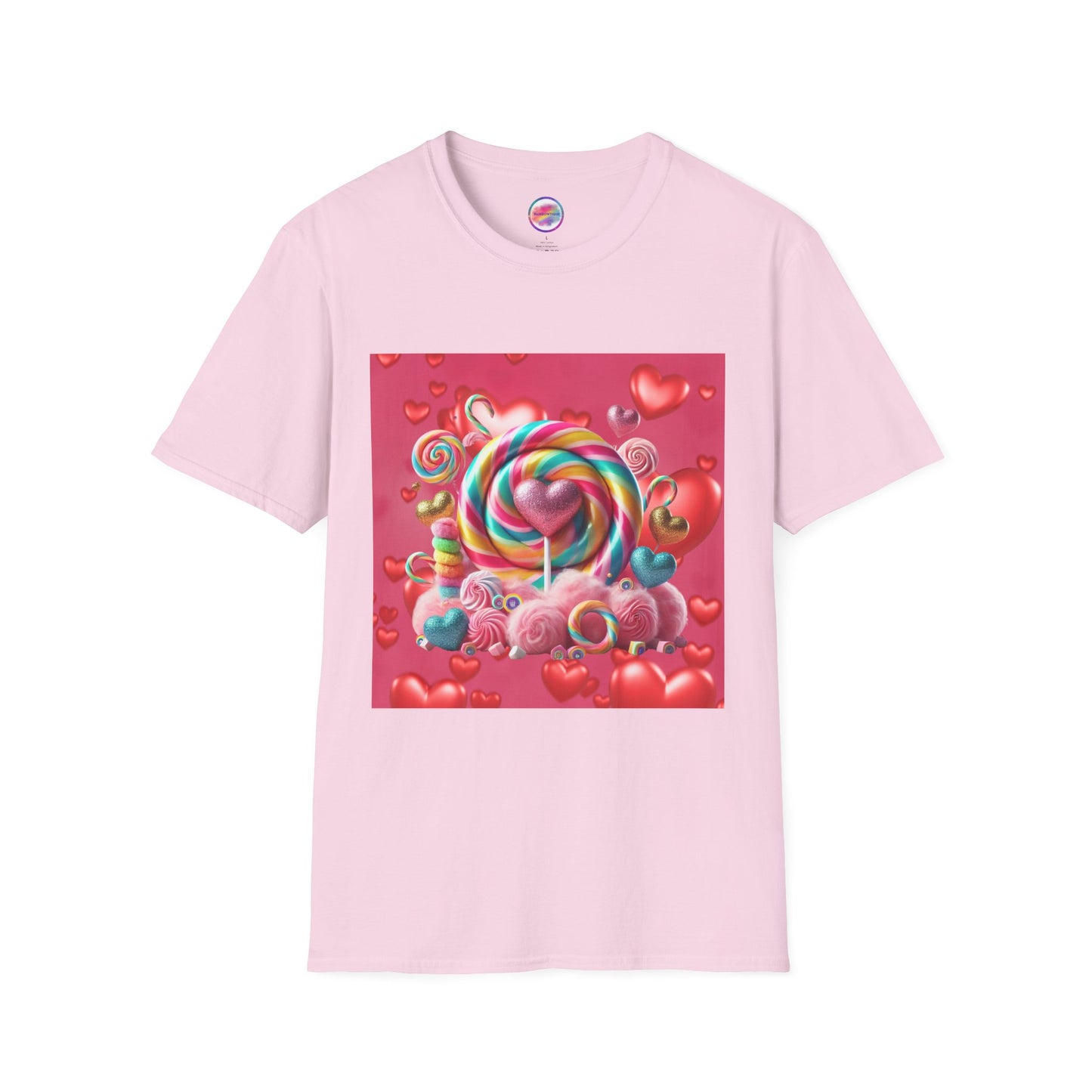 Sweet Rainbow Love Candy T-Shirt – Rainbow Glitter Heart & Lollipop Wonderland | Colorful Whimsical Tee for Fun & Pride
