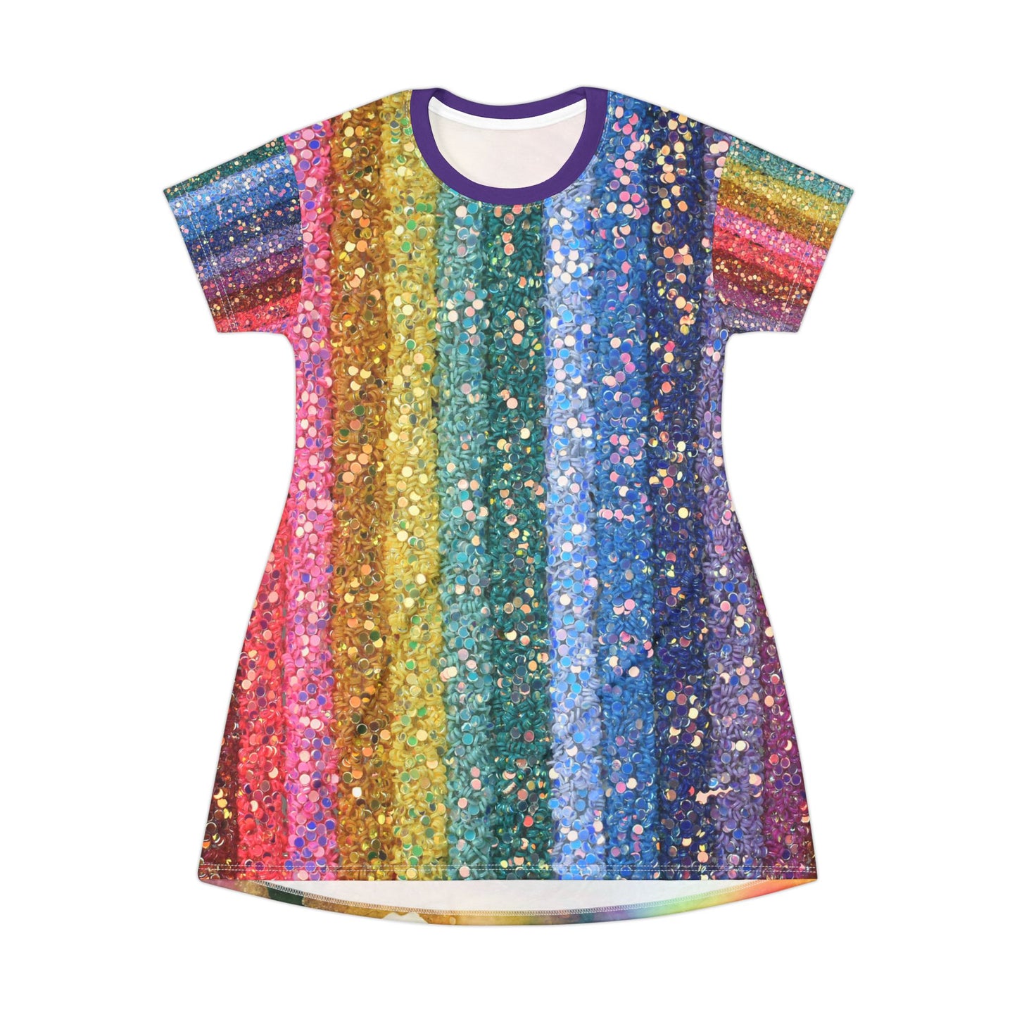 Rainbow Sparkle Magic T-Shirt Dress – Glitter Rainbow Pride Fashion | All-Over Print Galaxy Dress for Festivals & LGBTQ+ Style by Rainbowtique