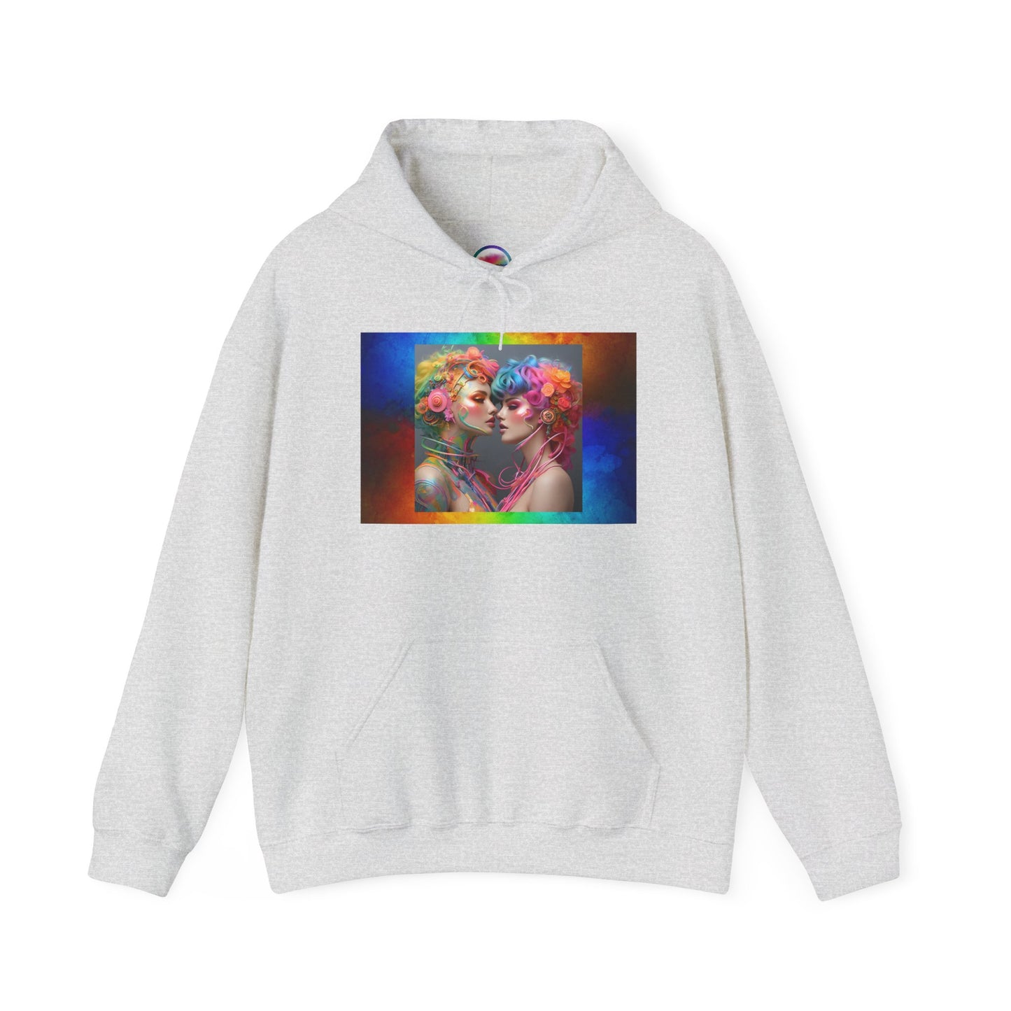 AI Rainbow Robot Trans Pride Love Hoodie – Vibrant & Cozy All-Over Print Sweatshirt – LGBTQ+ Futuristic Pride Fashion