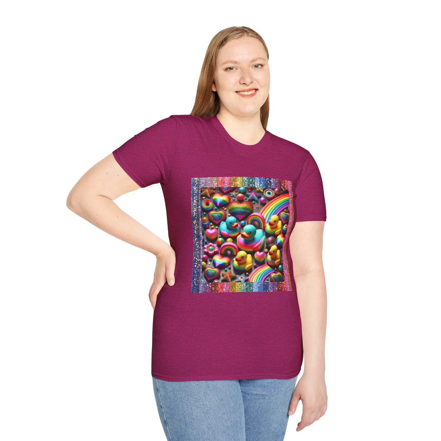 Rainbow Rubber Ducky Sparkle n Splash Hearts & Stars T-Shirt – Cute All-Over Print Tee for LGBTQ+ Inclusivity – Colorful Pride Fashion