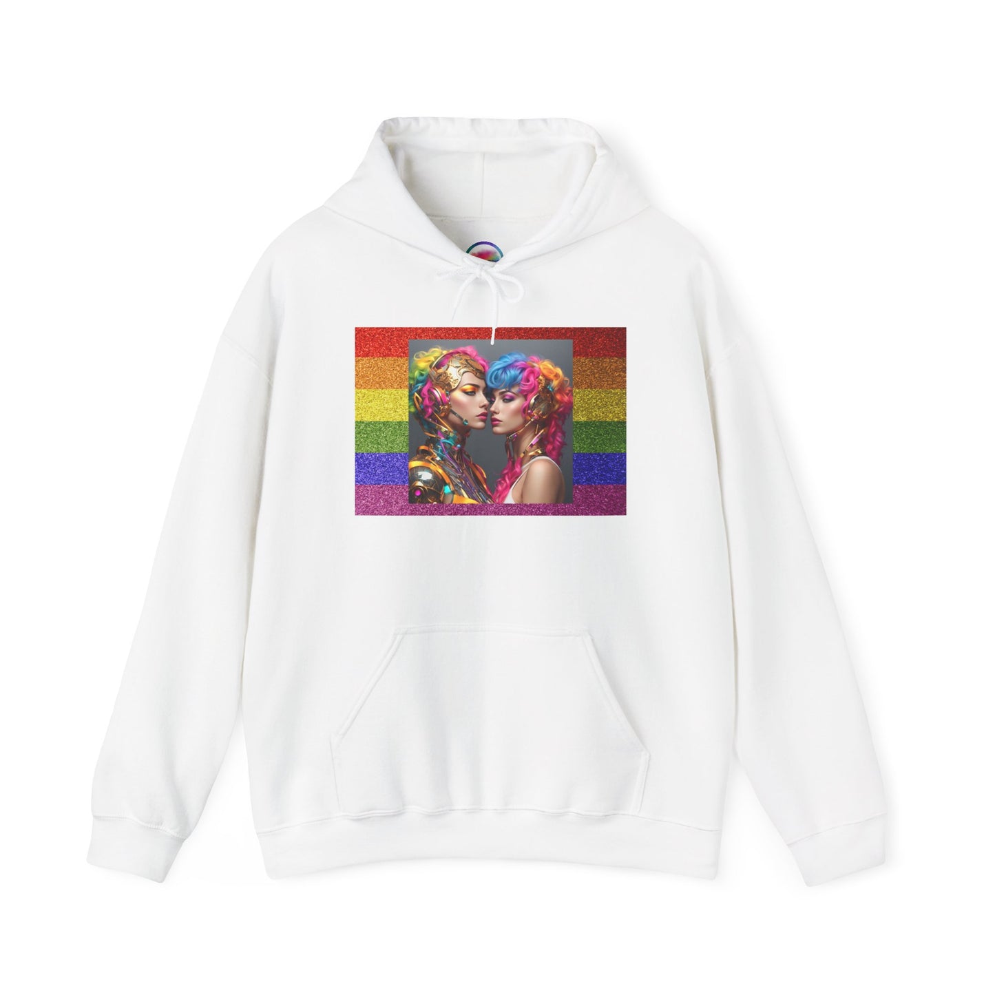 AI Rainbow Robot Love Hoodie – Bold & Futuristic All-Over Print Sweatshirt – LGBTQ+ Pride & Love is Love Fashion
