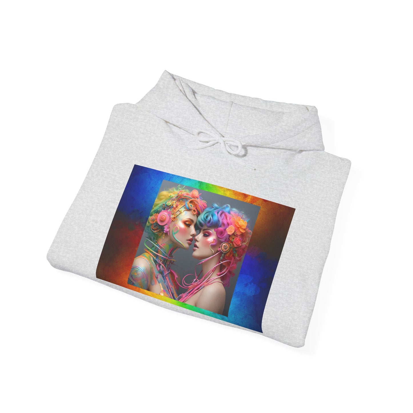 AI Rainbow Robot Trans Pride Love Hoodie – Vibrant & Cozy All-Over Print Sweatshirt – LGBTQ+ Futuristic Pride Fashion