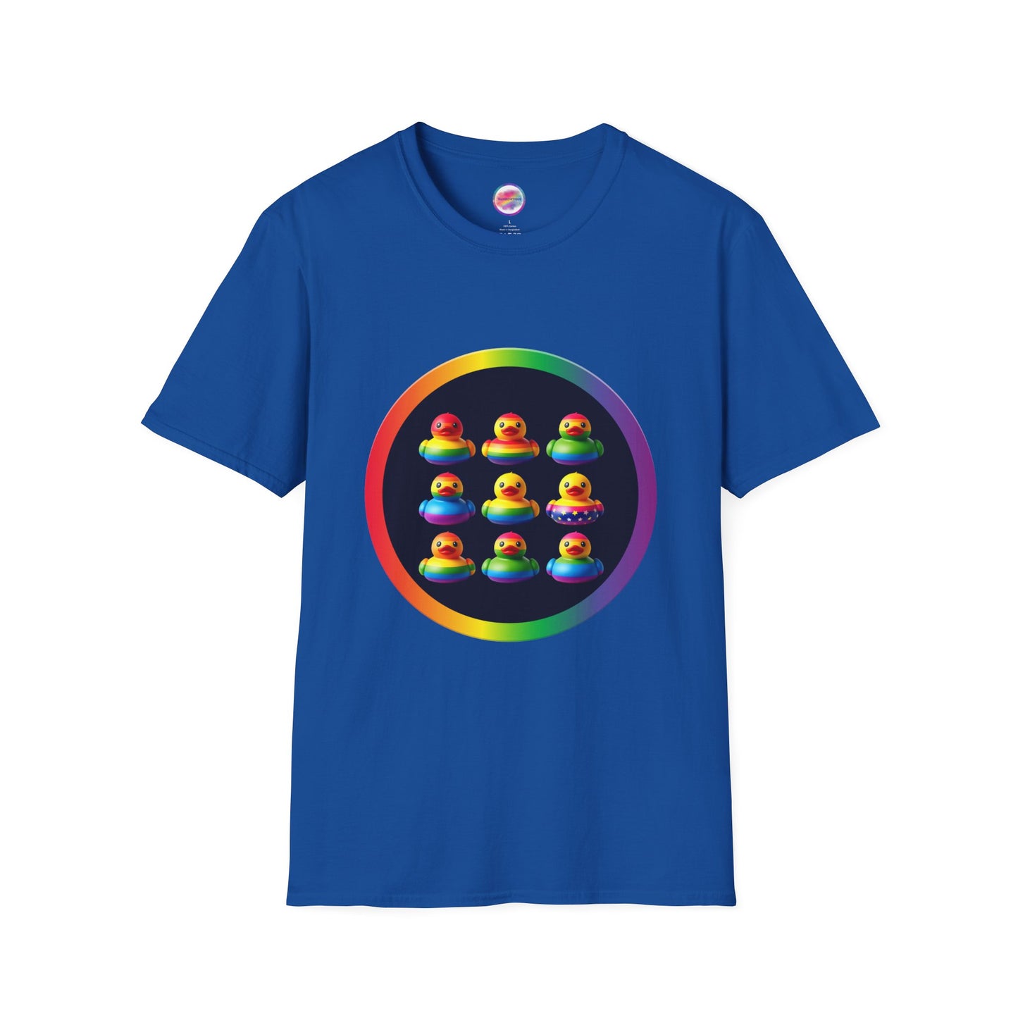 Rainbow Rubber Ducky Pride T-Shirt – Colorful All-Over Print Tee for Celebrations & Self-Expression – Fun LGBTQ+ Fashion