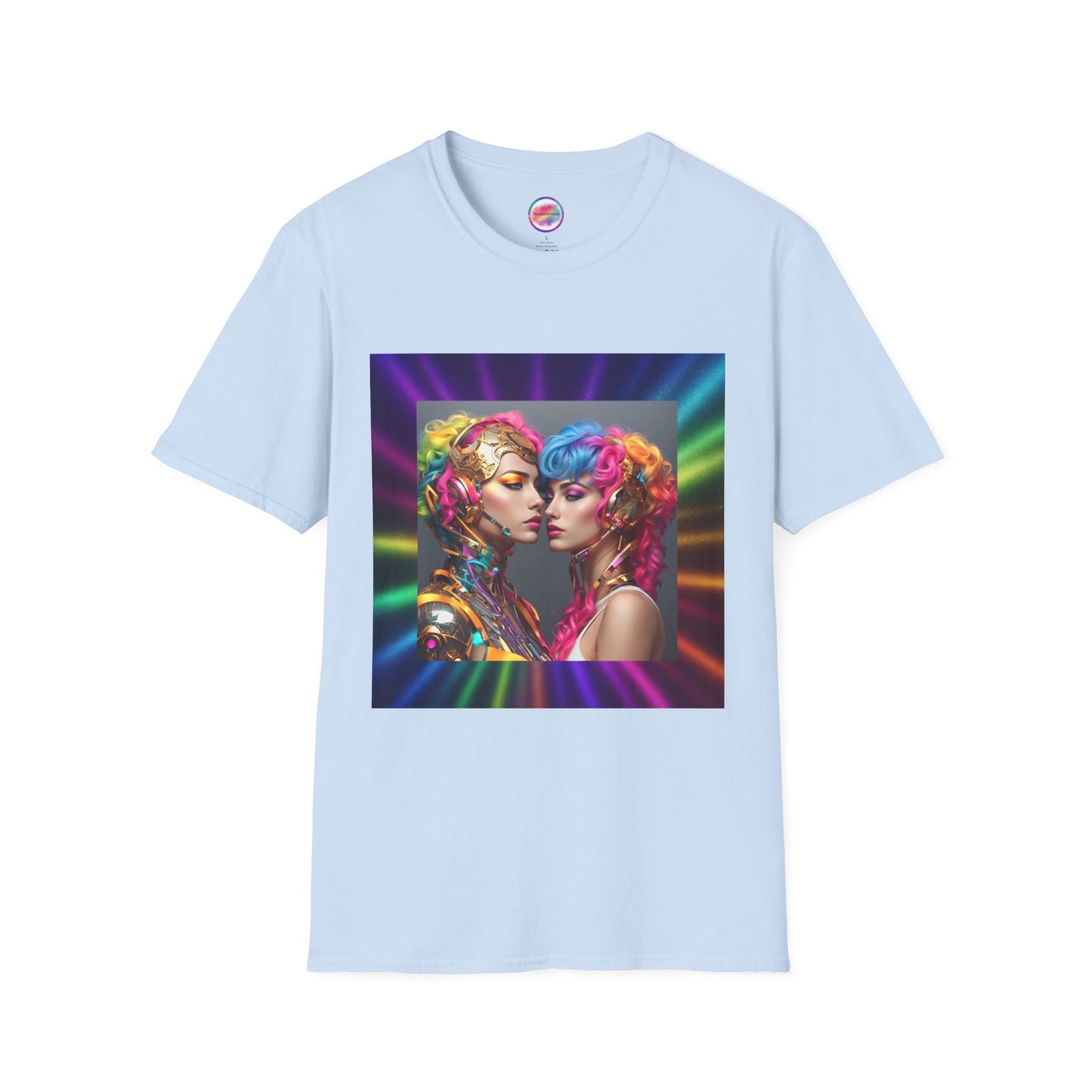 AI Rainbow Robot Love T-Shirt – Trendy & Futuristic All-Over Print Tee – LGBTQ+ Pride & Love is Love Fashion