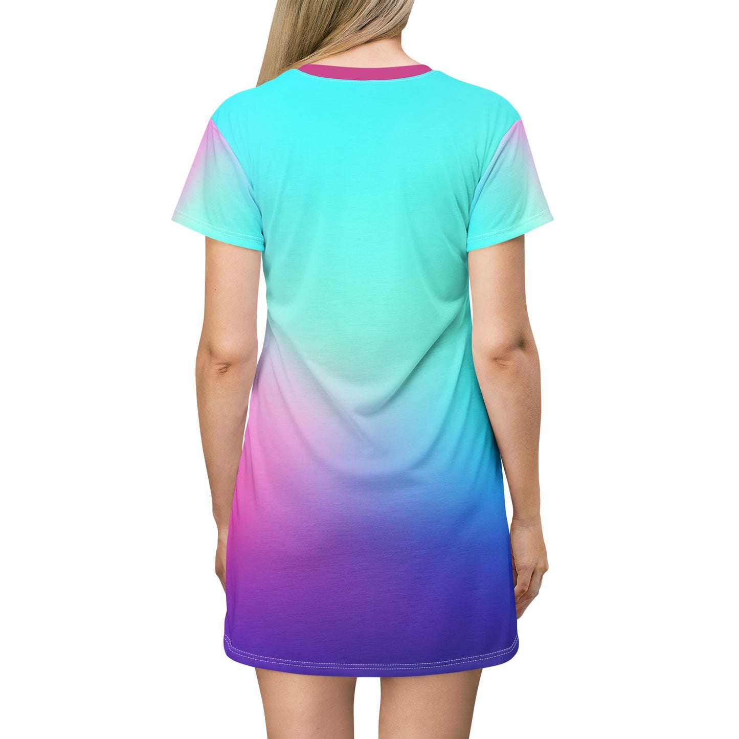 Rainbow Cotton Candy Cosmos T-Shirt Dress – Pastel Galaxy Trans-Pride Inspired Fashion | Soft & Colorful Pink and Blue Ombre Dress for All Genders by Rainbowtique