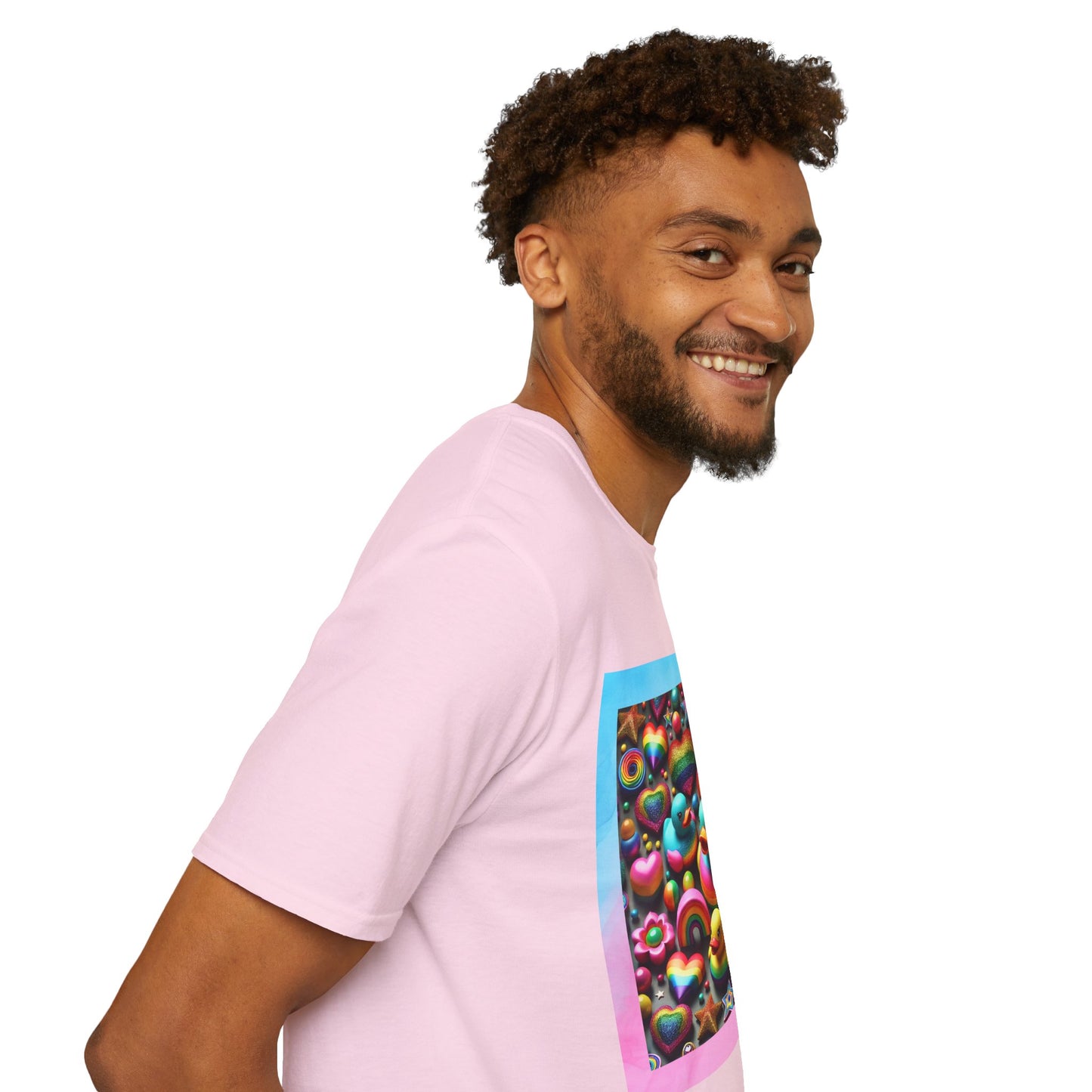Rainbow Rubber Ducky Sparkle n Splash Hearts & Stars T-Shirt – Cute All-Over Print Tee for LGBTQ+ Inclusivity – Colorful Pride Fashion
