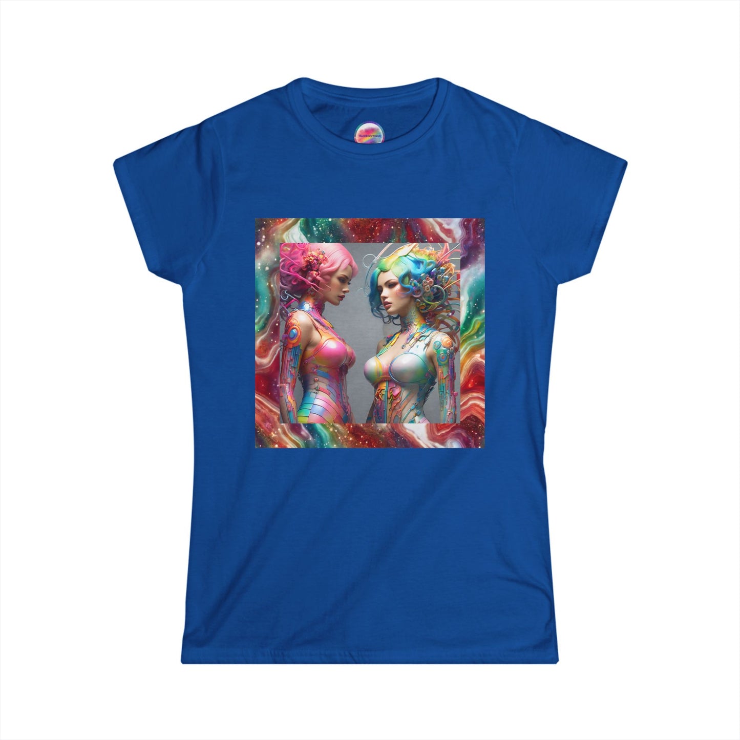 AI Rainbow Robot Love T-Shirt – Trendy & Comfortable All-Over Print Tee – LGBTQ+ Pride & Futuristic Fashion