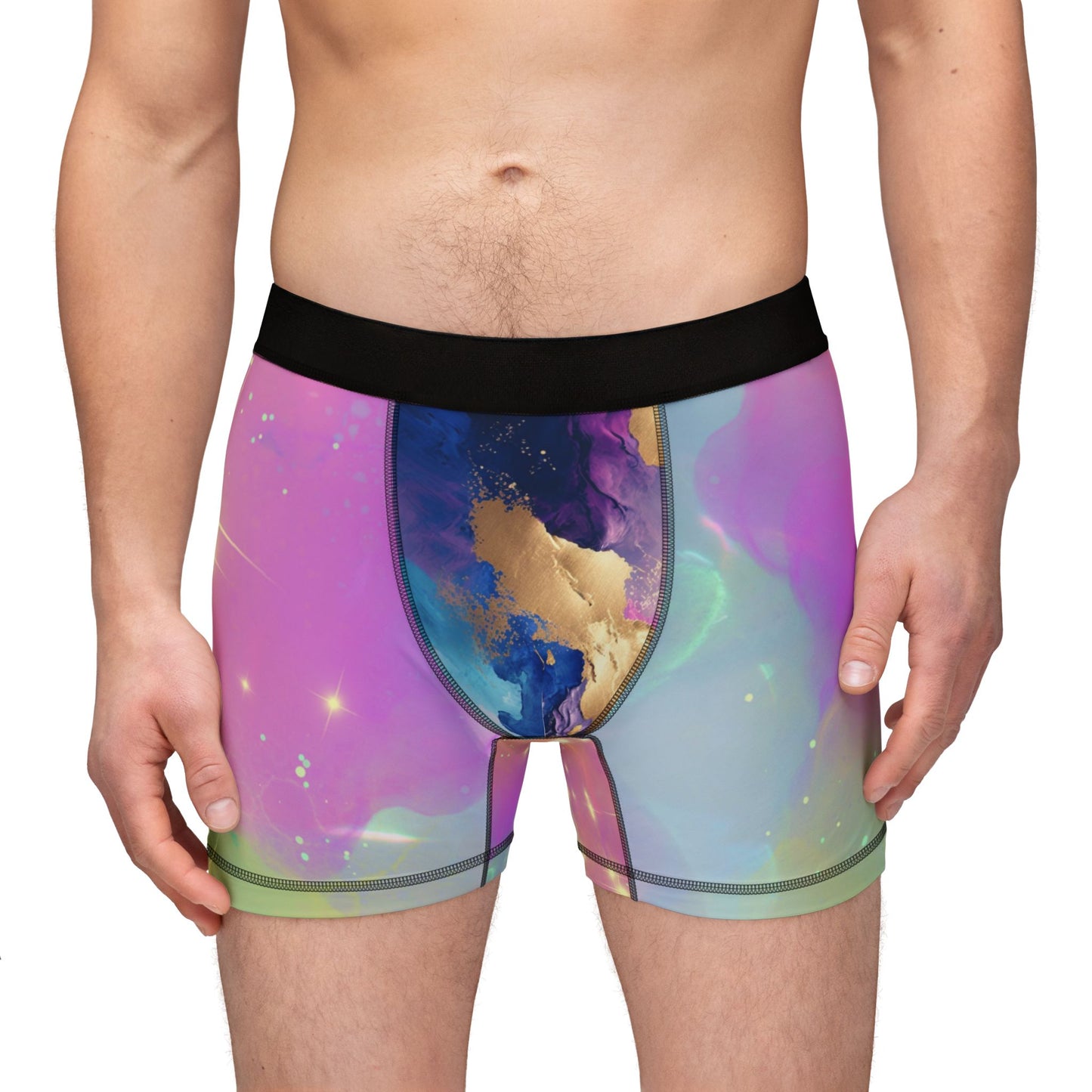 Cosmic Stardust Glow Boxer Briefs – Rainbow Galaxy Pride Underwear | Soft, Breathable Celestial Intimates for All Genders by Rainbowtique
