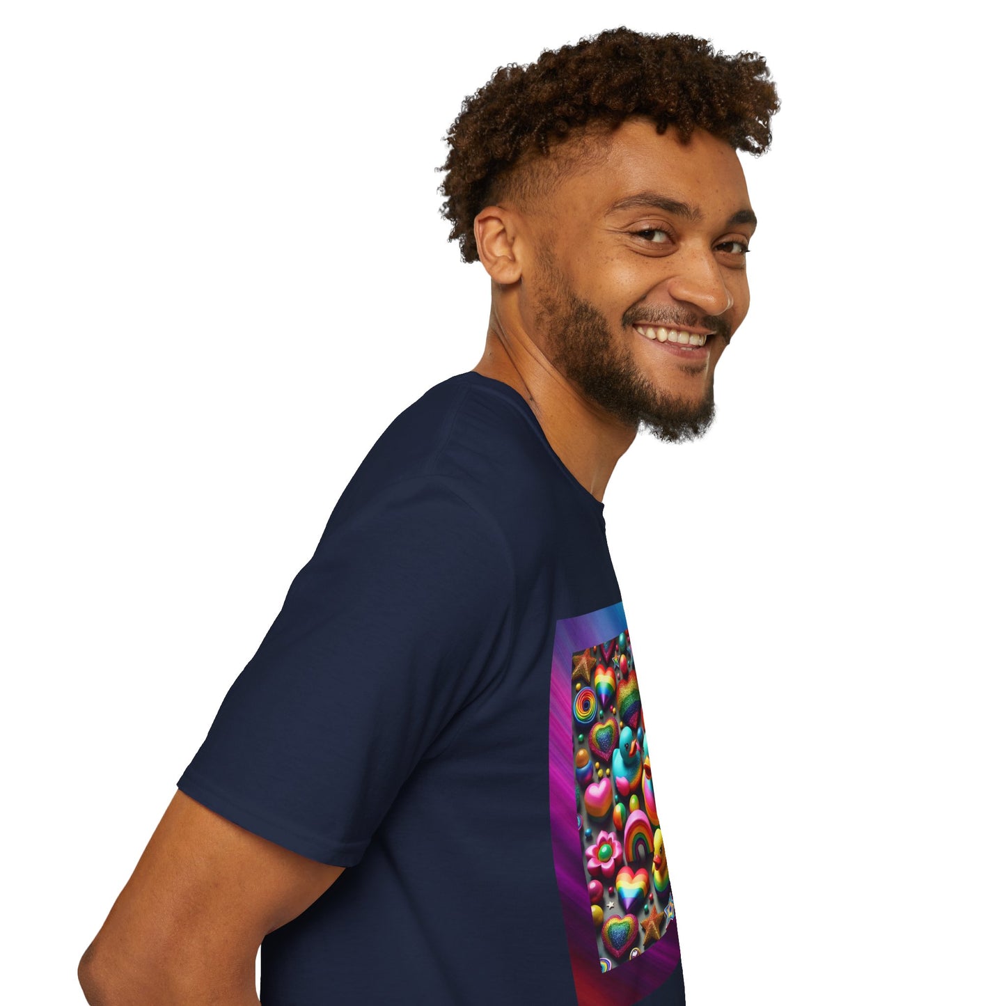 Rainbow Rubber Ducky Sparkle n Splash Hearts & Stars T-Shirt – Cute All-Over Print Tee for LGBTQ+ Inclusivity – Colorful Pride Fashion