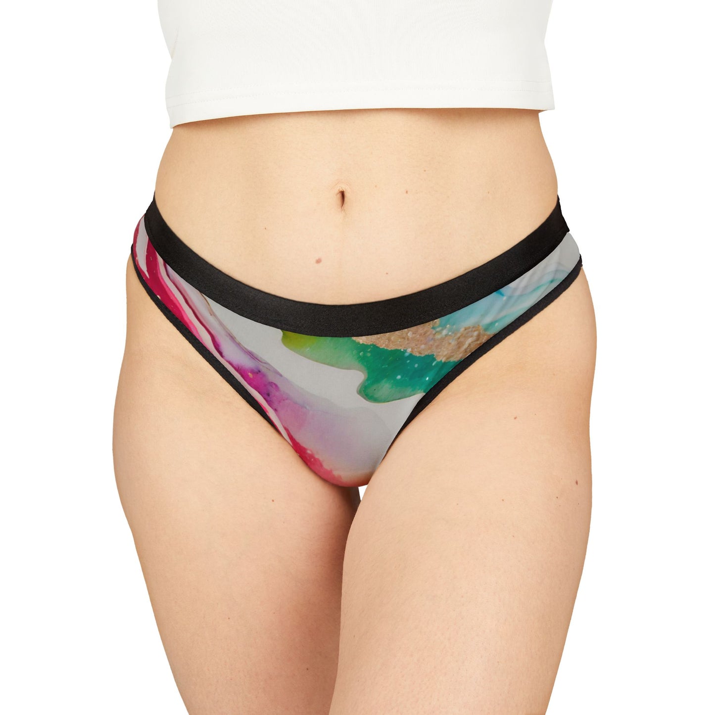 Rainbow Marble Magic Watercolor Thong – Artistic Multicolor Pride Underwear for Comfort & Style – Soft, Breathable & Elegant Fit