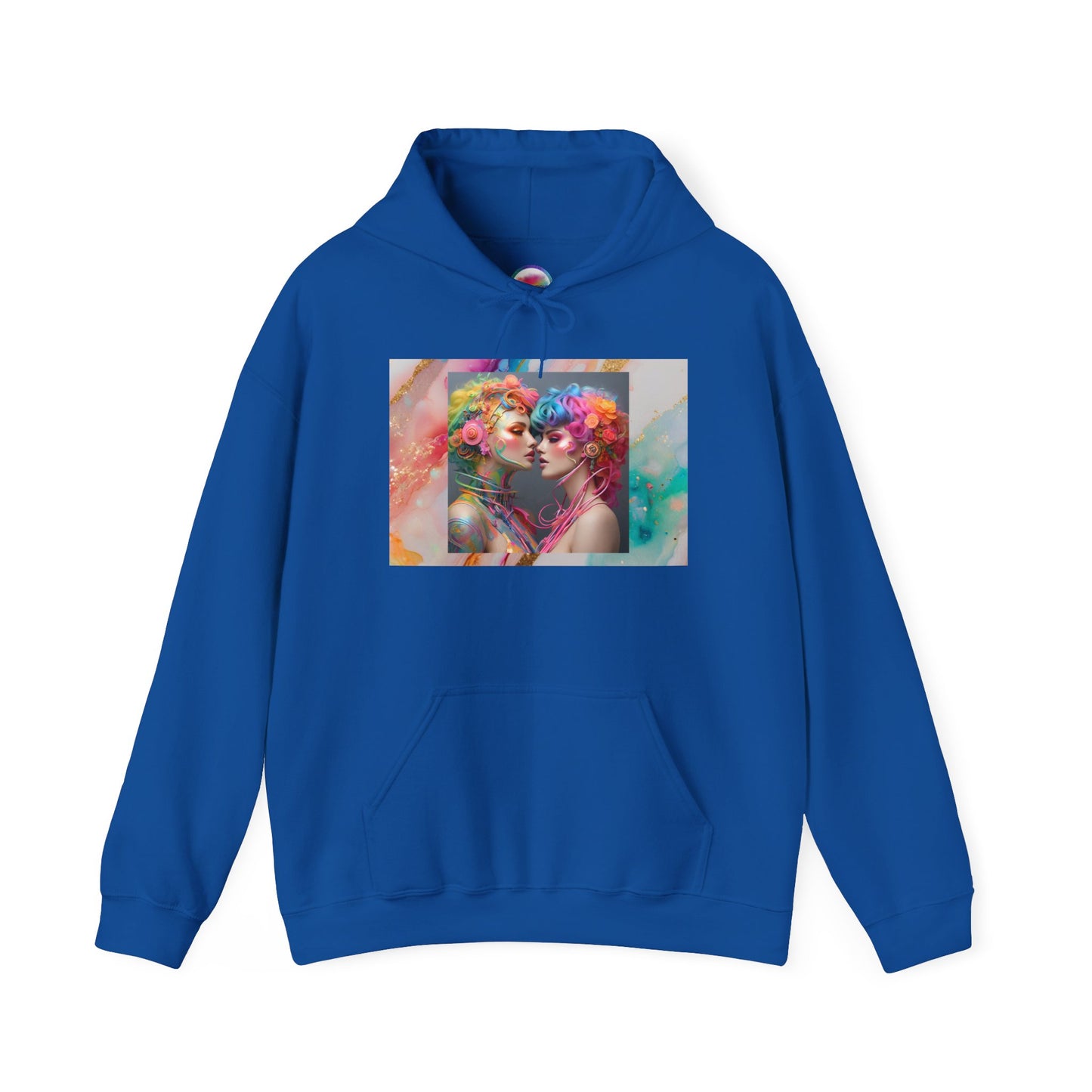 AI Rainbow Robot Trans Pride Love Hoodie – Vibrant & Cozy All-Over Print Sweatshirt – LGBTQ+ Futuristic Pride Fashion
