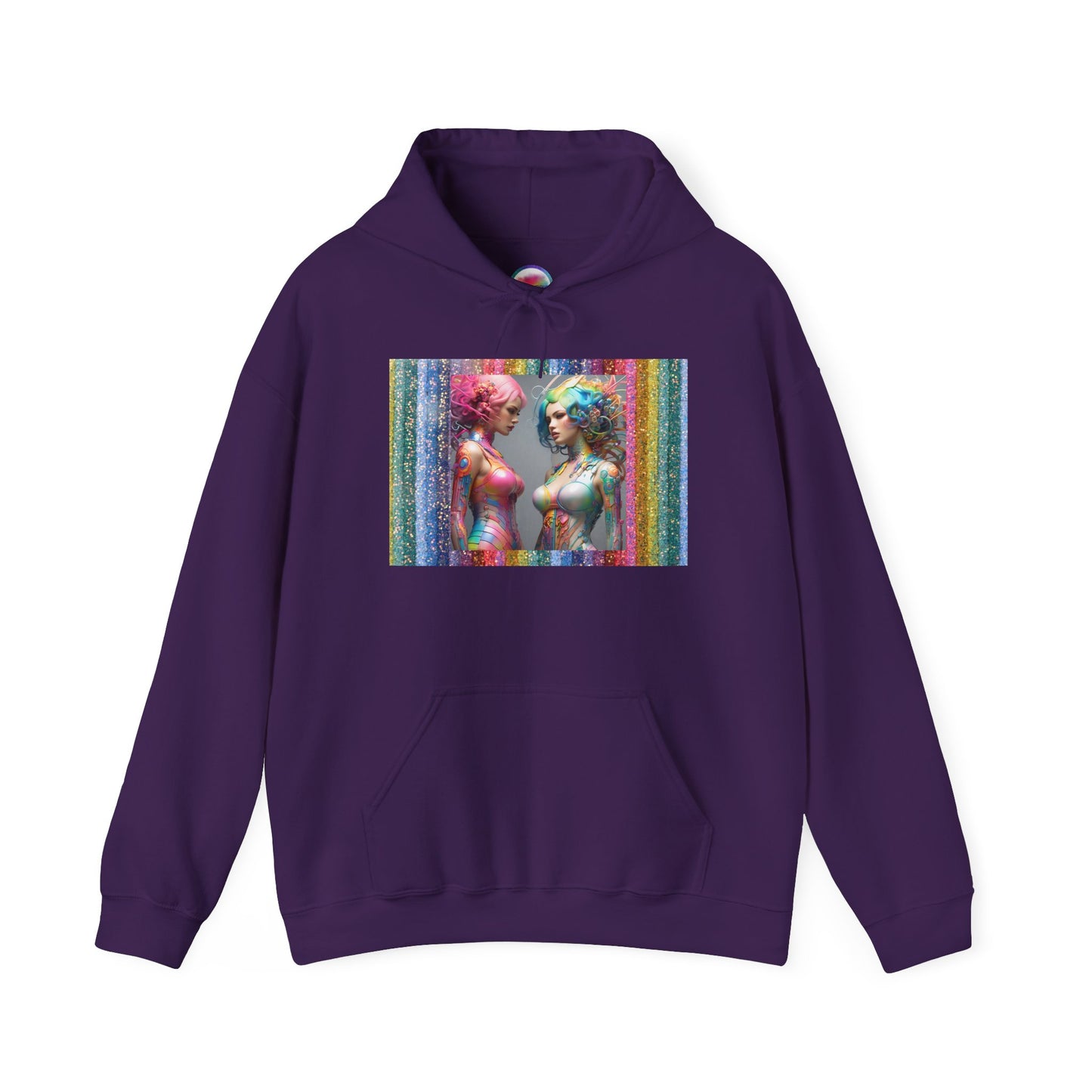 AI Rainbow Robot Love Hoodie – Cozy All-Over Print Sweatshirt for Pride & Self-Expression – Futuristic LGBTQ+ Fashion