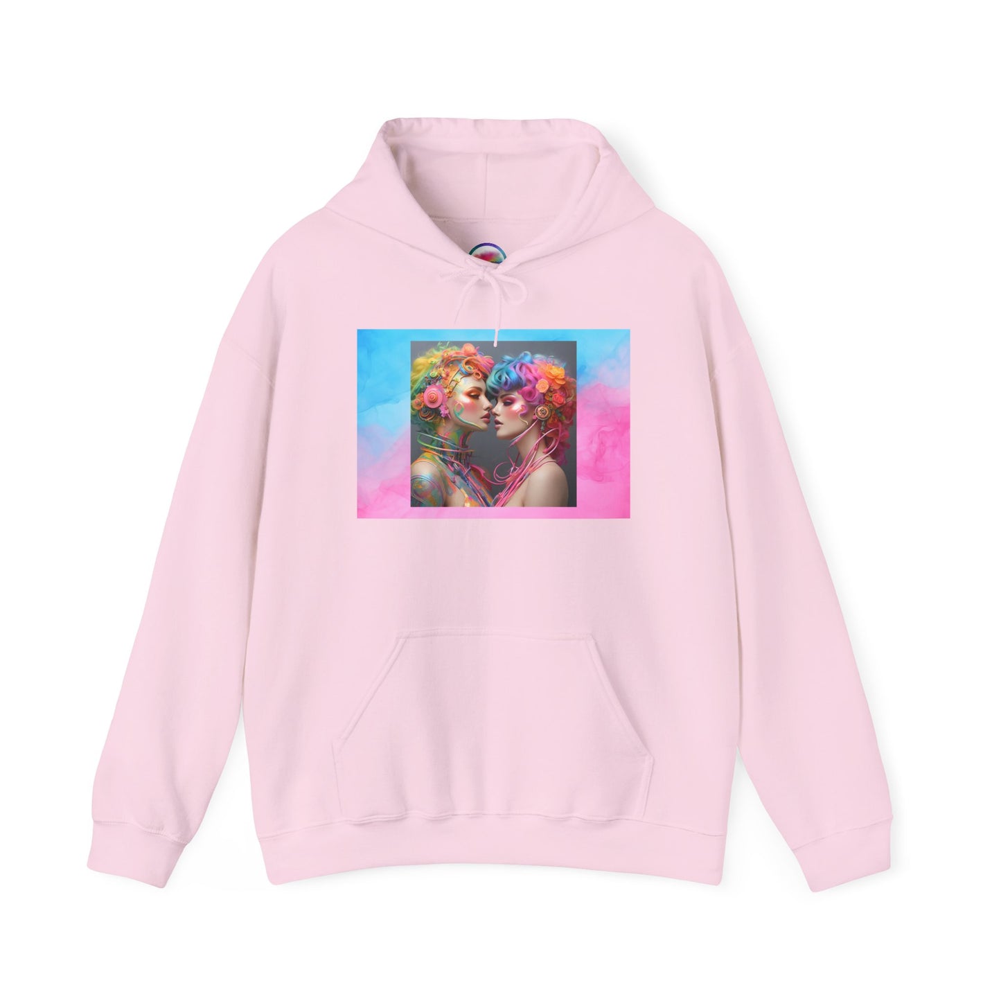 AI Rainbow Robot Trans Pride Hoodie – Cozy All-Over Print Sweatshirt for Warmth & Inclusivity – Love is Love Cyber Art
