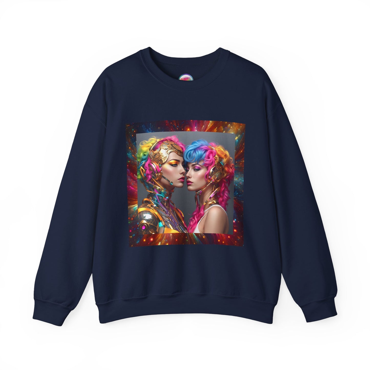 AI Rainbow Robot Love Sweatshirt – Cozy & Stylish All-Over Print Crewneck – LGBTQ+ Pride Winter Fashion
