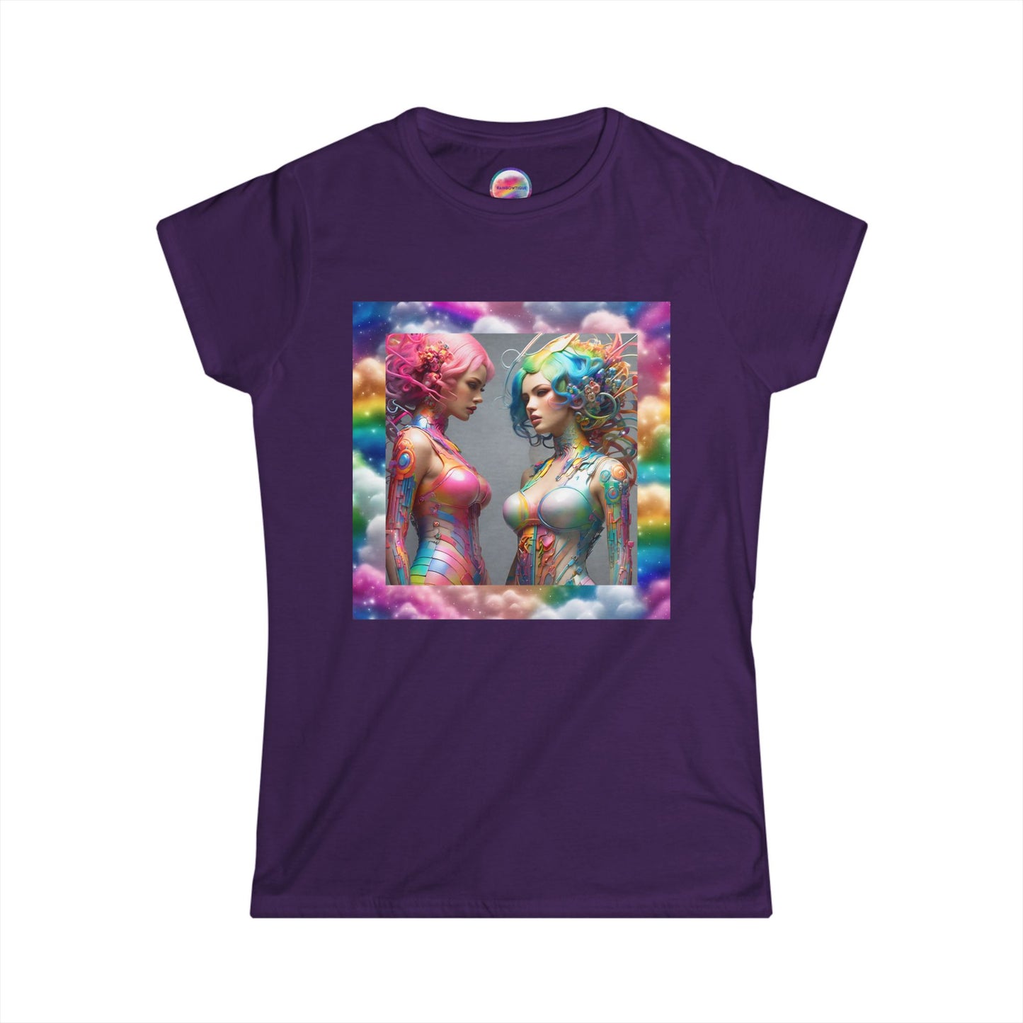AI Rainbow Robot Love T-Shirt – Trendy & Comfortable All-Over Print Tee – LGBTQ+ Pride & Futuristic Fashion