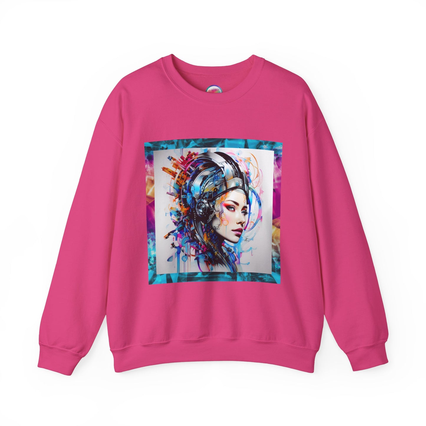 AI Rainbow Robot Cyberpunk Sweatshirt – Cozy & Stylish All-Over Print Crewneck – Futuristic Fashion for Cool-Weather Comfort
