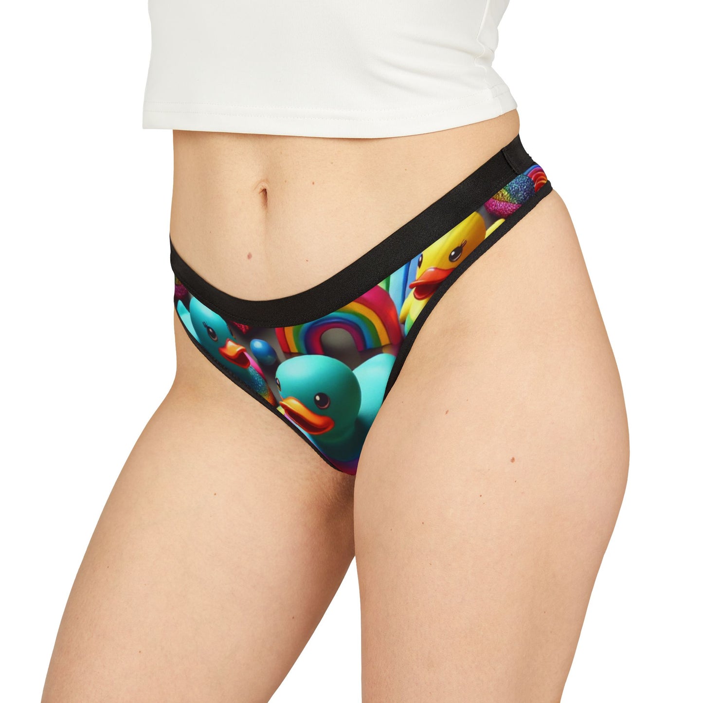 Sparkle n Splash Rainbow Rubber Ducky Love Thong – Colorful Rainbow Duck Print | Soft, Breathable & Comfortable Pride Intimates
