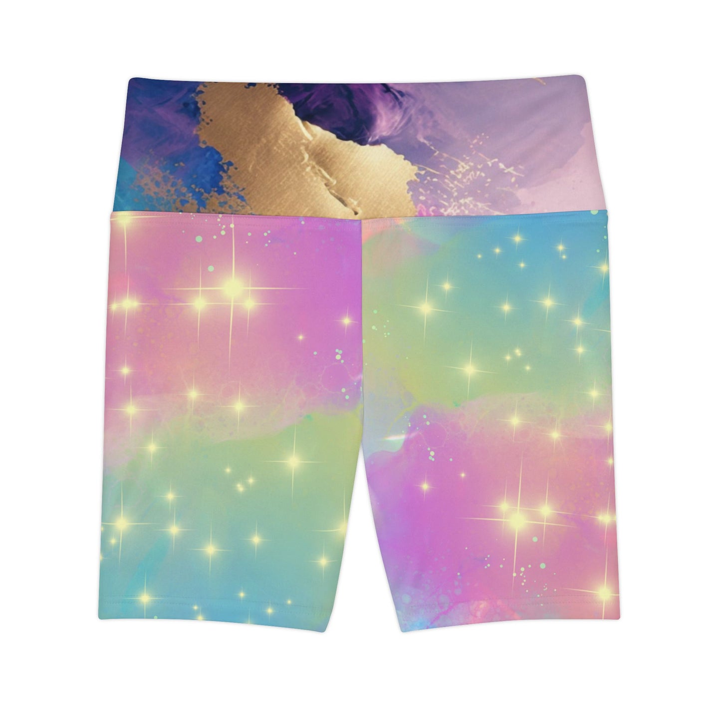 Cosmic Stardust Glow Workout Shorts – Pastel Galaxy Pride Activewear | High-Waisted Stretchy Fitness Shorts by Rainbowtique