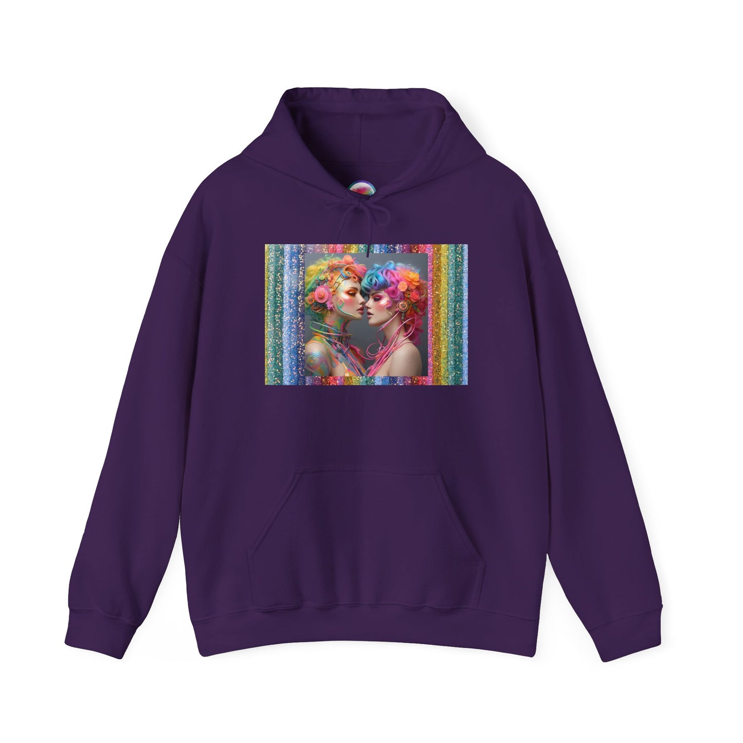 AI Rainbow Robot Trans Pride Hoodie – Cozy All-Over Print Sweatshirt for Warmth & Inclusivity – Love is Love Cyber Art