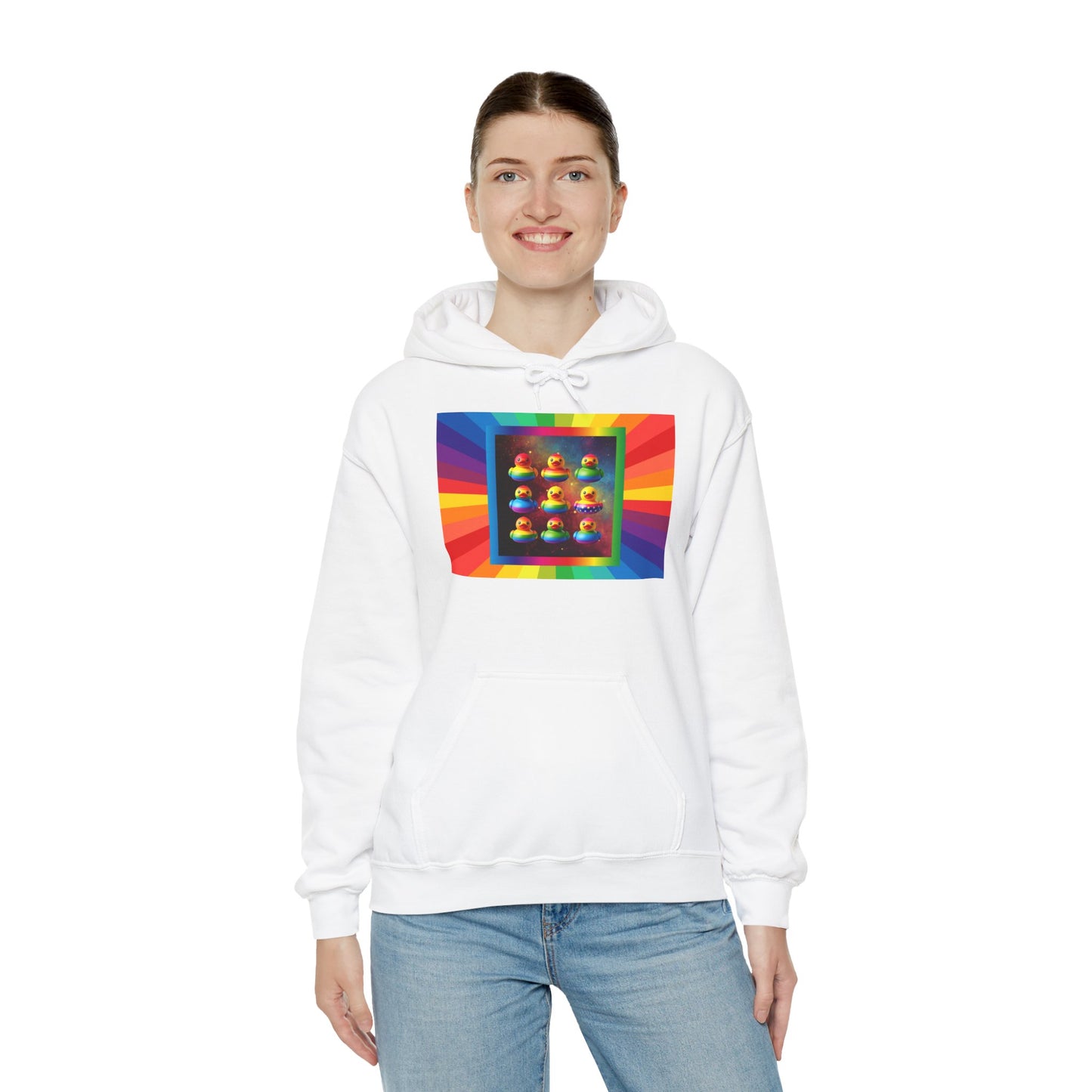 Rainbow Rubber Ducky Pride Hoodie – Cozy & Colorful All-Over Print Sweatshirt – Fun LGBTQ+ Streetwear & Pride Fashion