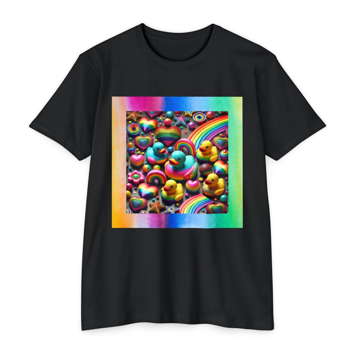 Sparkle n Splash Rainbow Rubber Ducky Pride T-Shirt – Loose-Fitting Tee for Comfort & Fun – Vibrant LGBTQ+ Festival Fashion