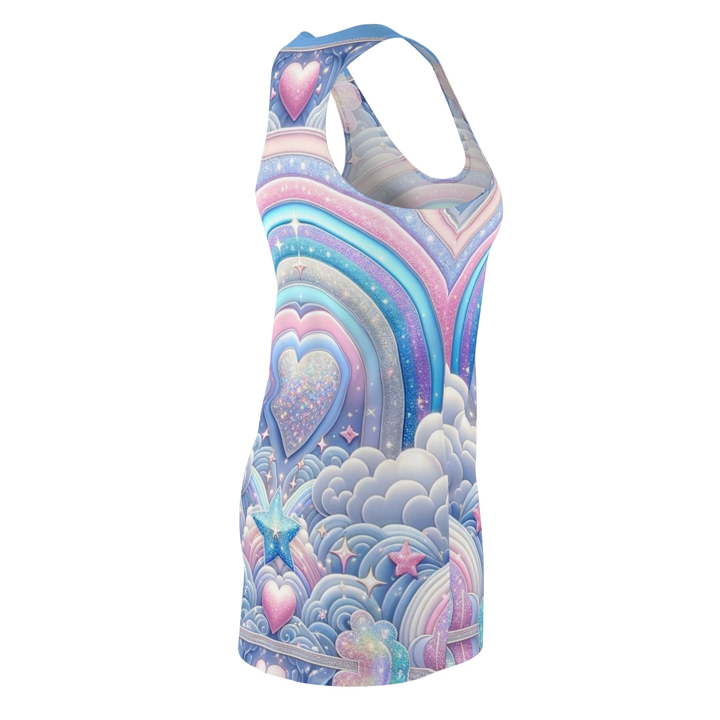 Rainbow Dreamscape Fantasy Fairytale Trans Pride T-Shirt Dress β Dreamy All-Over Print Outfit for LGBTQ+ Pride & Self-Expression β Pastel Heart & Cloud Design