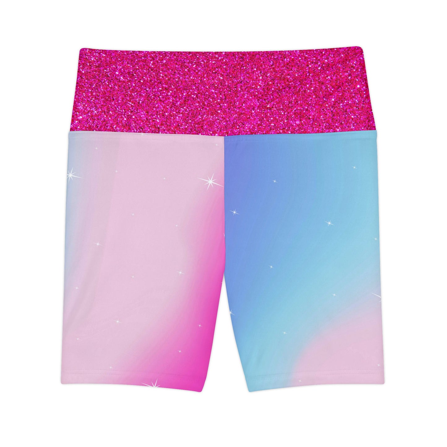 Rainbow Cotton Candy Cosmos Workout Shorts – Stretchy Pride Activewear | Pink and Blue Pastel Ombre Shorts for All Genders by Rainbowtique