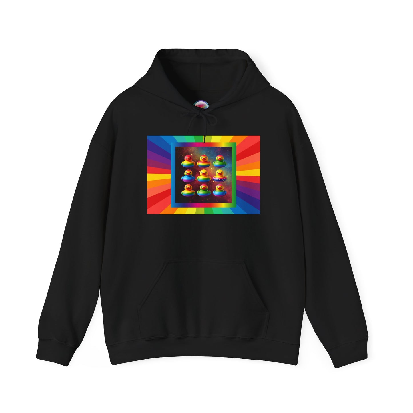 Rainbow Rubber Ducky Pride Hoodie – Cute & Cozy All-Over Print Sweatshirt – LGBTQ+ Equality & Everyday Comfort