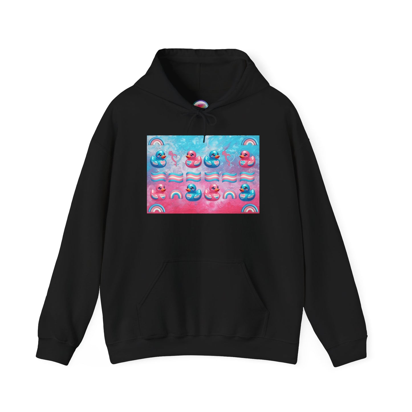 Rainbow Rubber Ducky Trans-Pride Hoodie – Cozy & Cute All-Over Print Sweatshirt – LGBTQ+ Comfort & Pride Fashion
