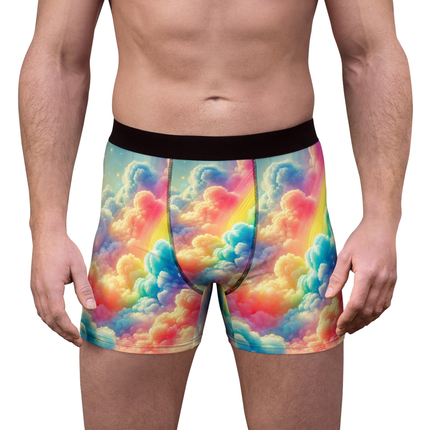 Rainbow Dreamscape Sky Candy Boxer Briefs – Ultra-Soft & Breathable All-Over Print Underwear for Comfort & Pride – Vibrant Galaxy Sky Design