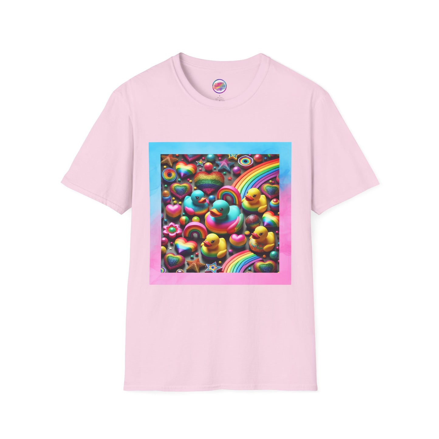 Rainbow Rubber Ducky Sparkle n Splash Hearts & Stars T-Shirt – Cute All-Over Print Tee for LGBTQ+ Inclusivity – Colorful Pride Fashion
