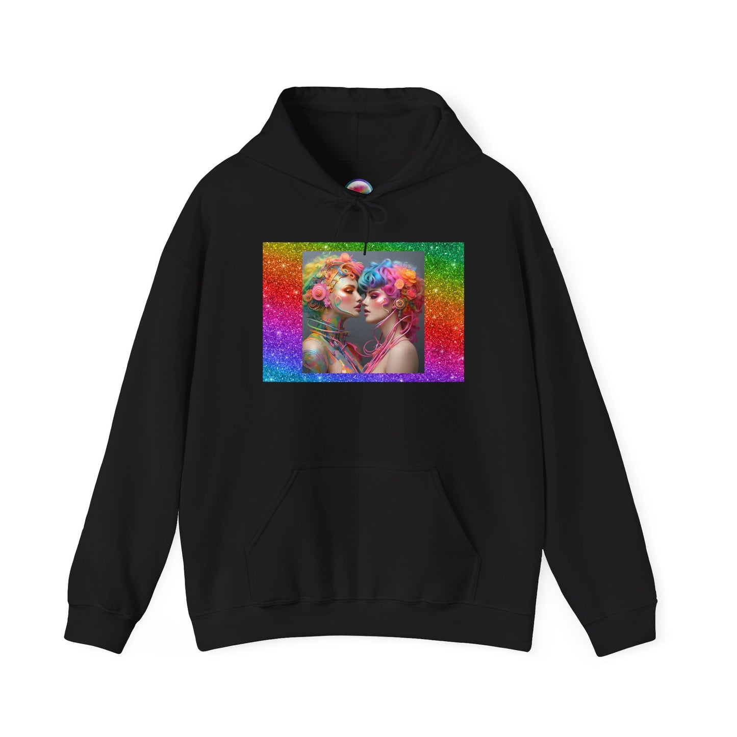 AI Rainbow Robot Trans Pride Love Hoodie – Vibrant & Cozy All-Over Print Sweatshirt – LGBTQ+ Futuristic Pride Fashion