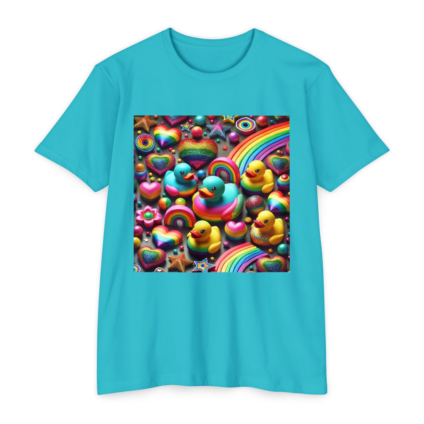 Sparkle n Splash Rainbow Rubber Ducky Pride T-Shirt – Loose-Fitting Tee for Comfort & Fun – Vibrant LGBTQ+ Festival Fashion