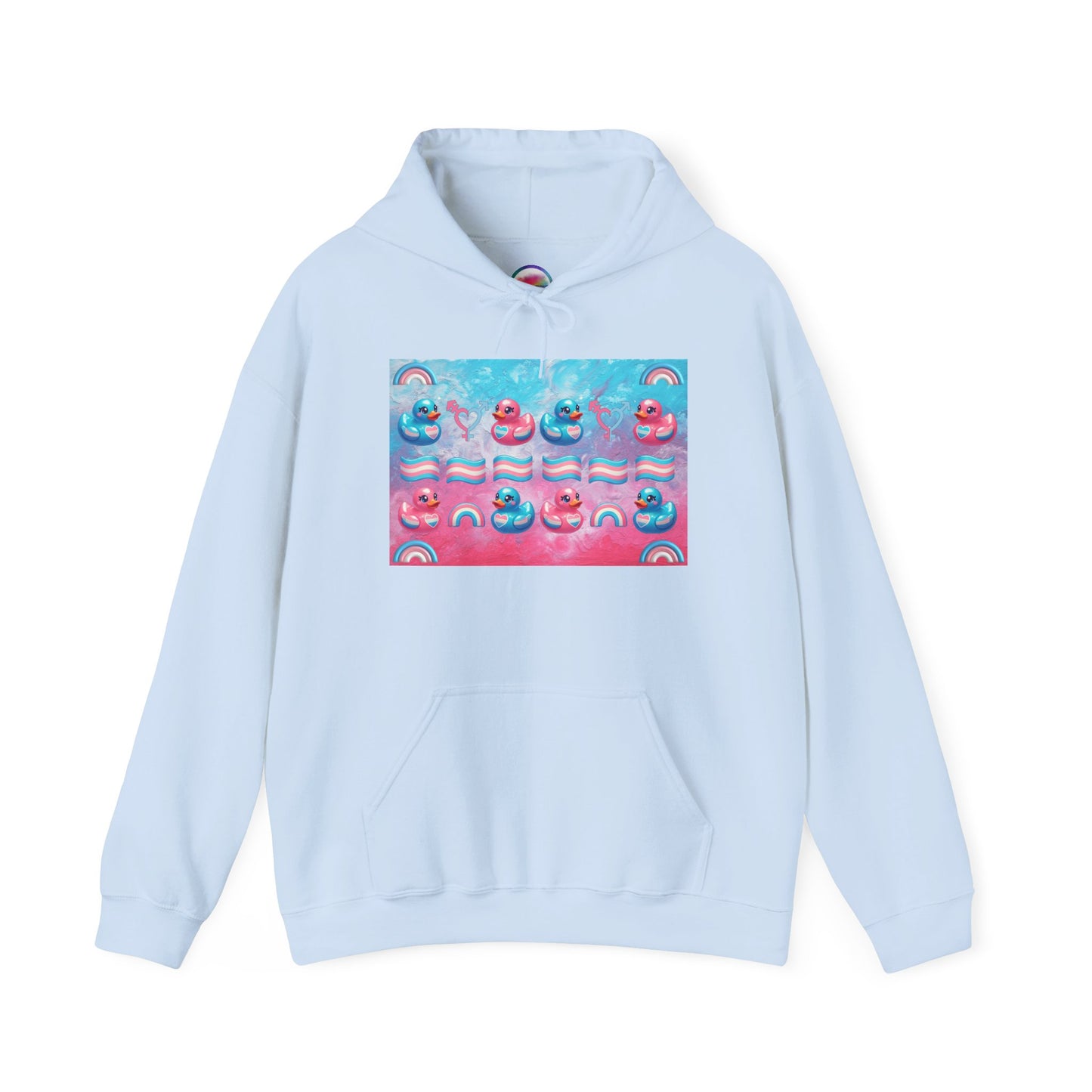 Rainbow Rubber Ducky Trans-Pride Hoodie – Cozy & Cute All-Over Print Sweatshirt – LGBTQ+ Comfort & Pride Fashion