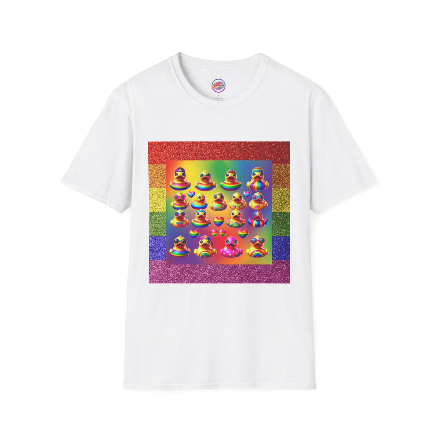 Rainbow Rubber Ducky Pride T-Shirt – Colorful All-Over Print Tee for Celebrations & Self-Expression – Fun LGBTQ+ Fashion