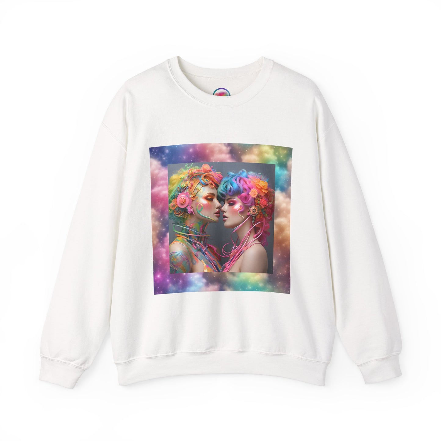 AI Rainbow Robot Lovers Sweatshirt – Cozy & Stylish All-Over Print Crewneck – LGBTQ+ Pride Winter Fashion